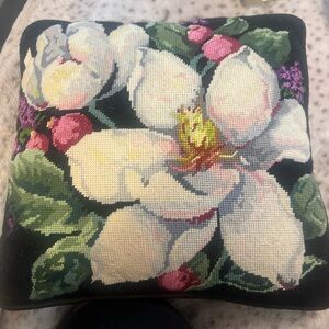 Magnolia Floral Needlepoint 12x12 pillow